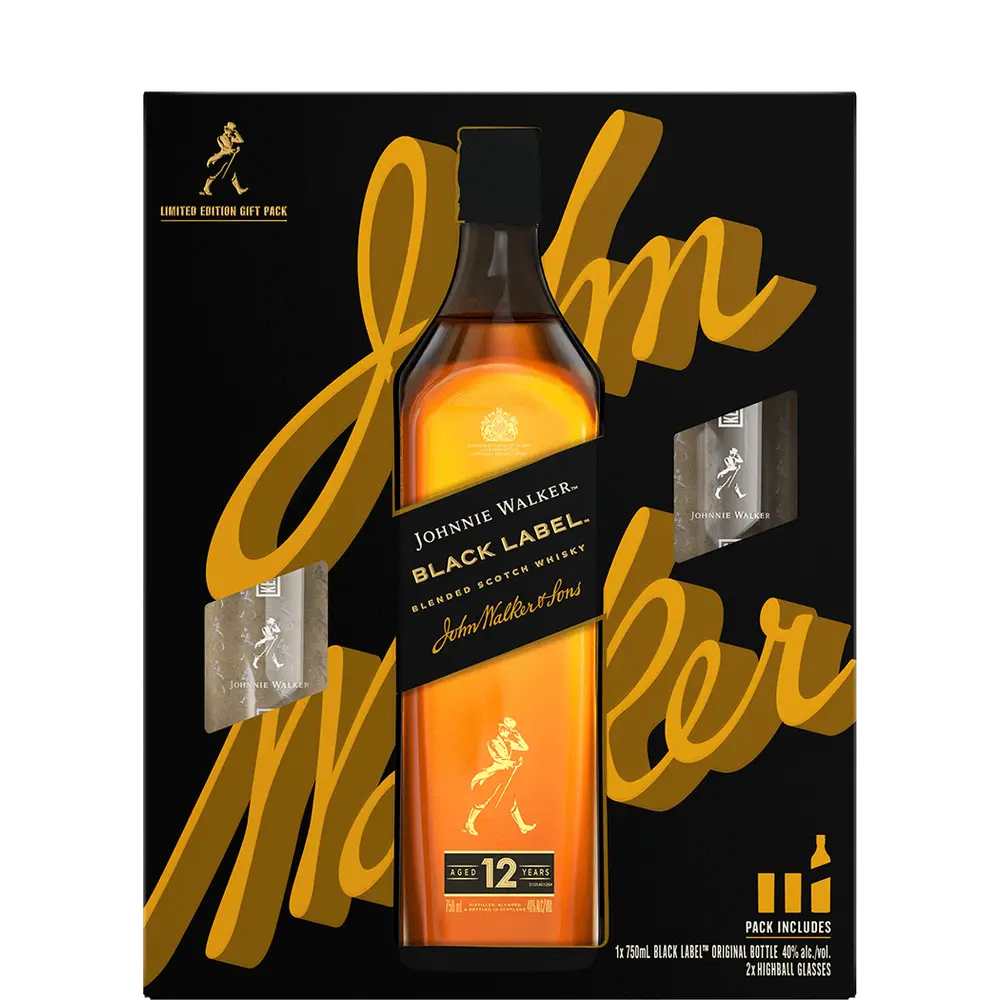 Johnnie Walker Blended Scotch Black Label 12 yr  Gift Pack 80PF 750ML