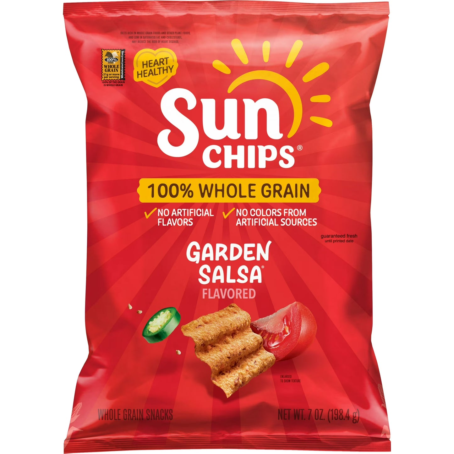 SunChips 100% Whole Grain Garden Salsa Snack Chips Bag, 7 oz